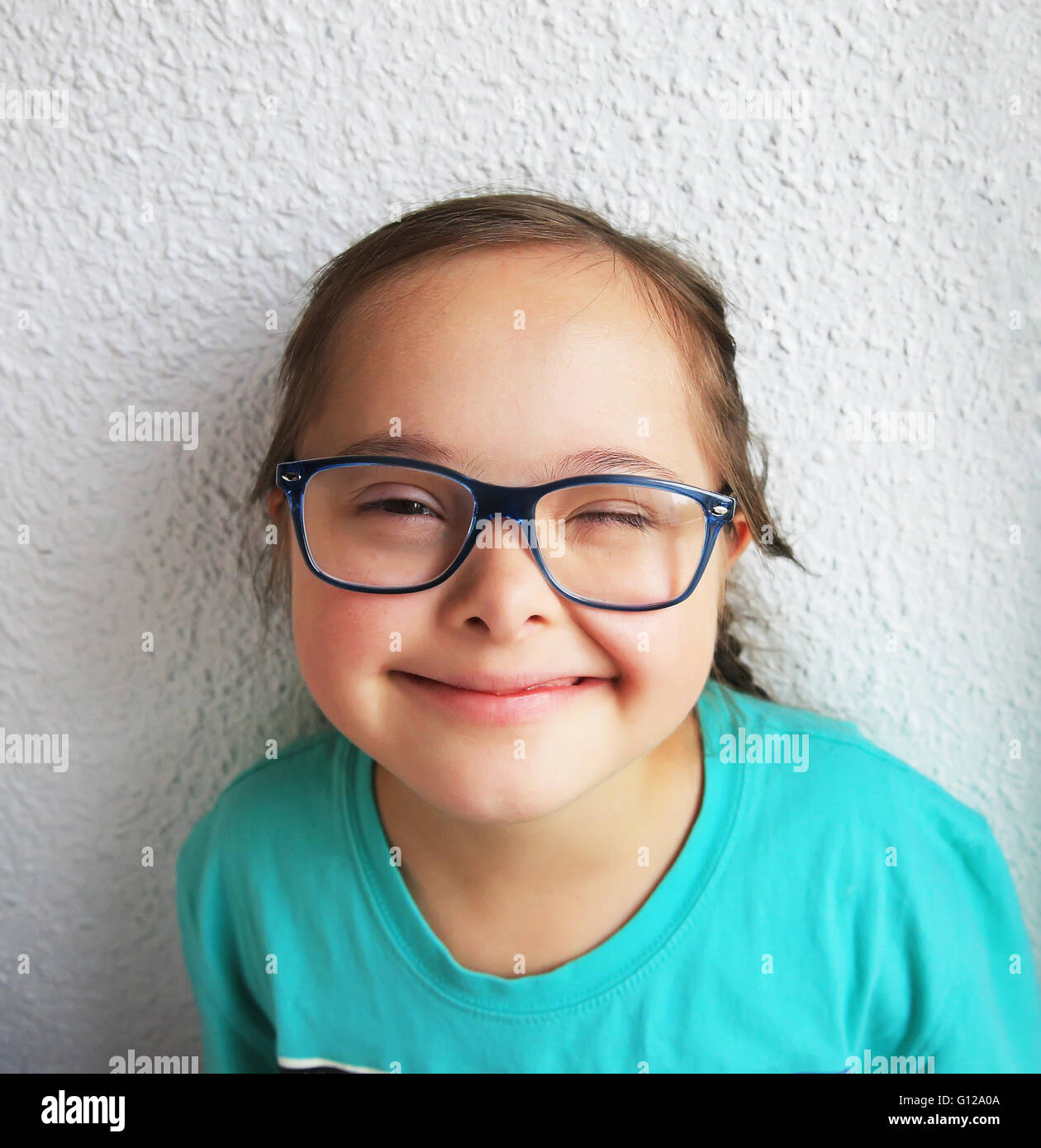Portrait of beautiful girl with glasses Stock Photo Alamy