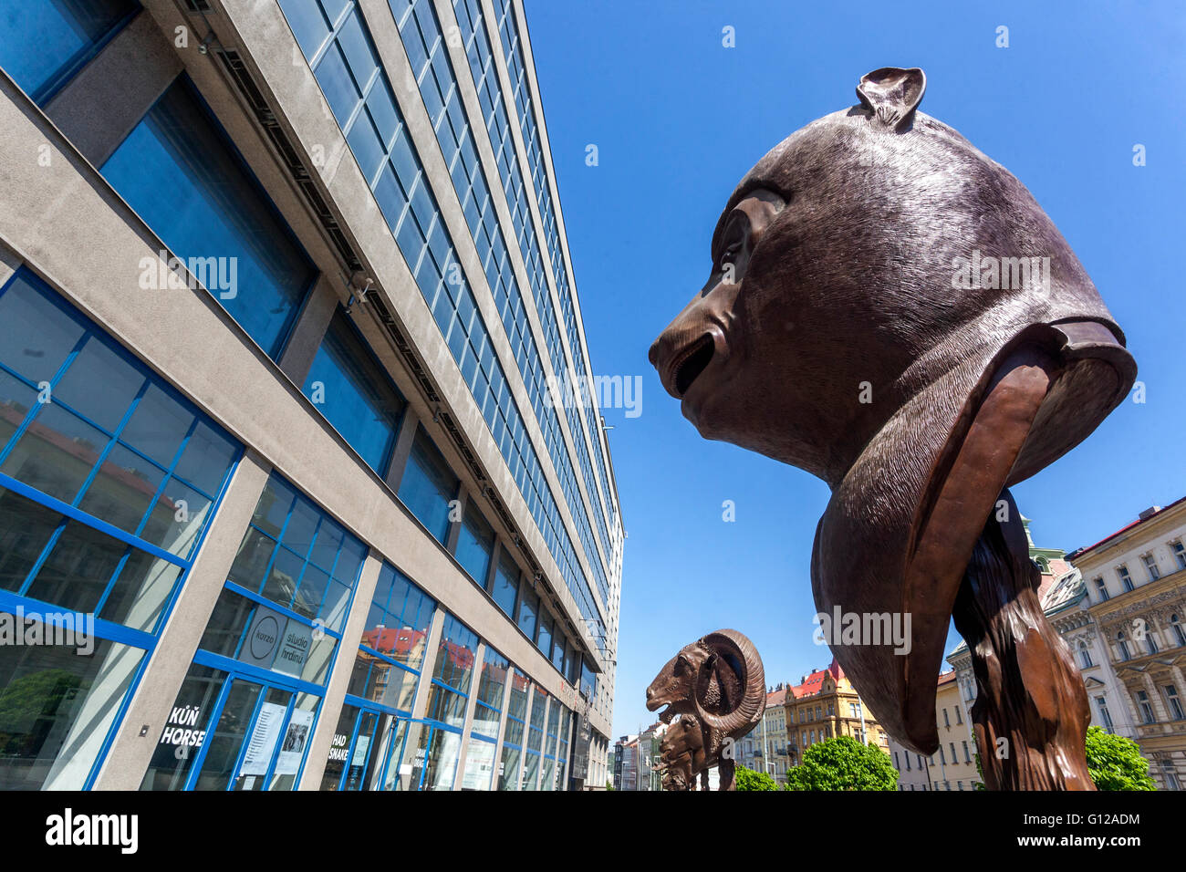 Ai Weiwei art work - Zodiac Heads front of The National Gallery, Holesovice, Prague, Czech Republic, monkey Stock Photo