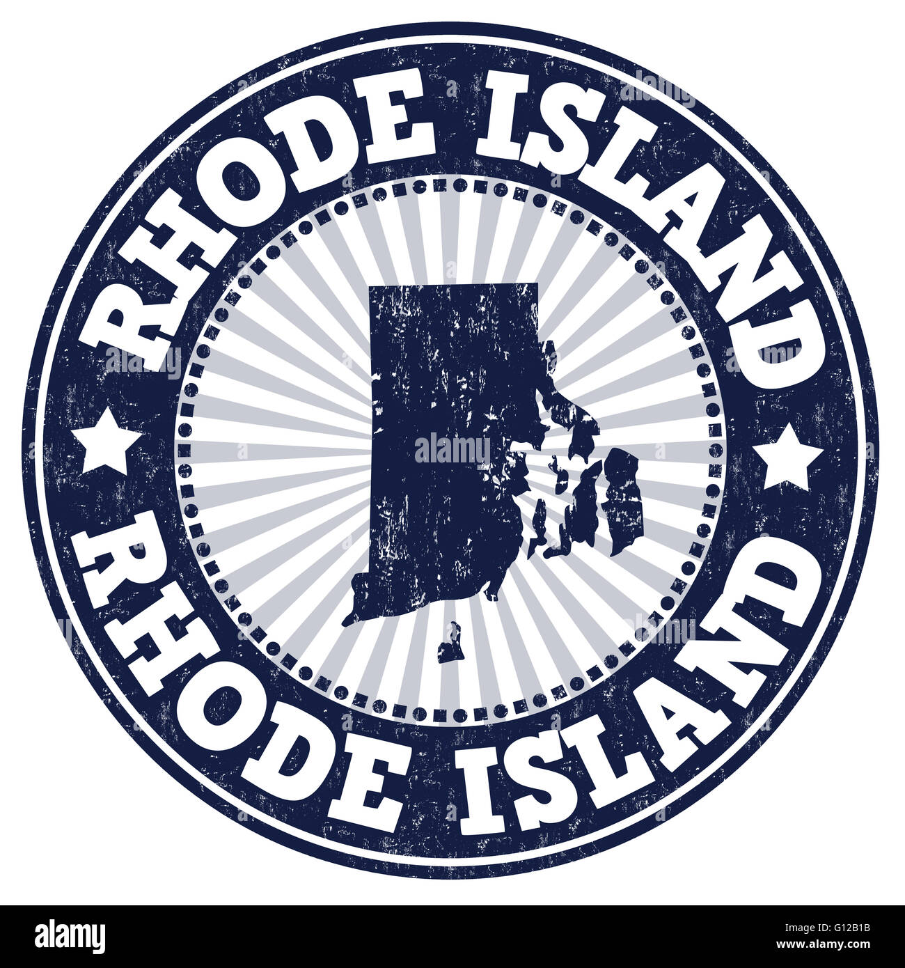 Grunge rubber stamp with the name and map of Rhode Island, vector illustration Stock Photo
