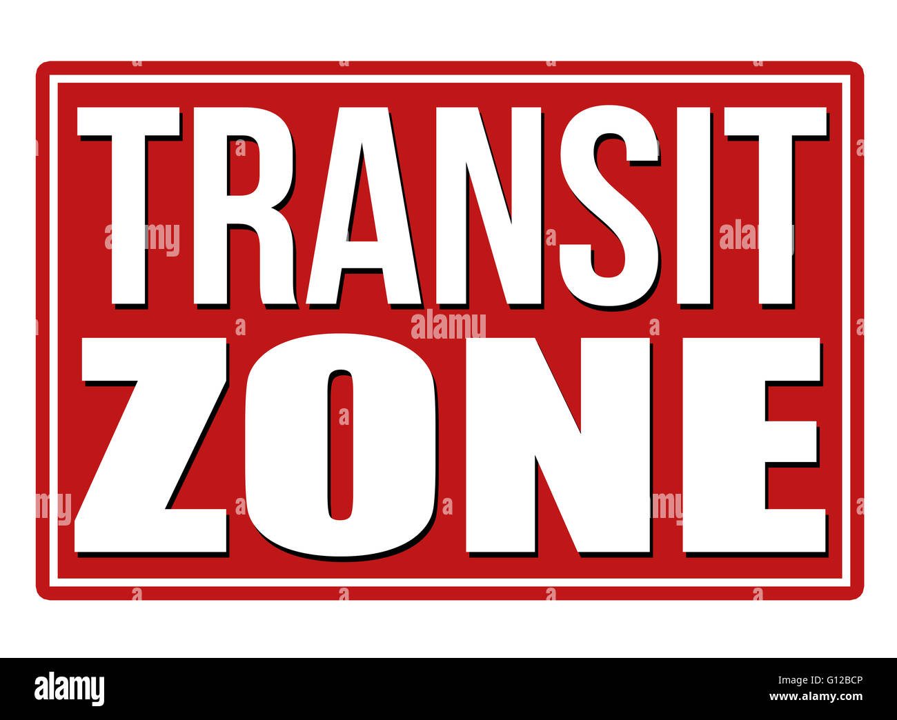 Transit zone red sign isolated on a white background, vector