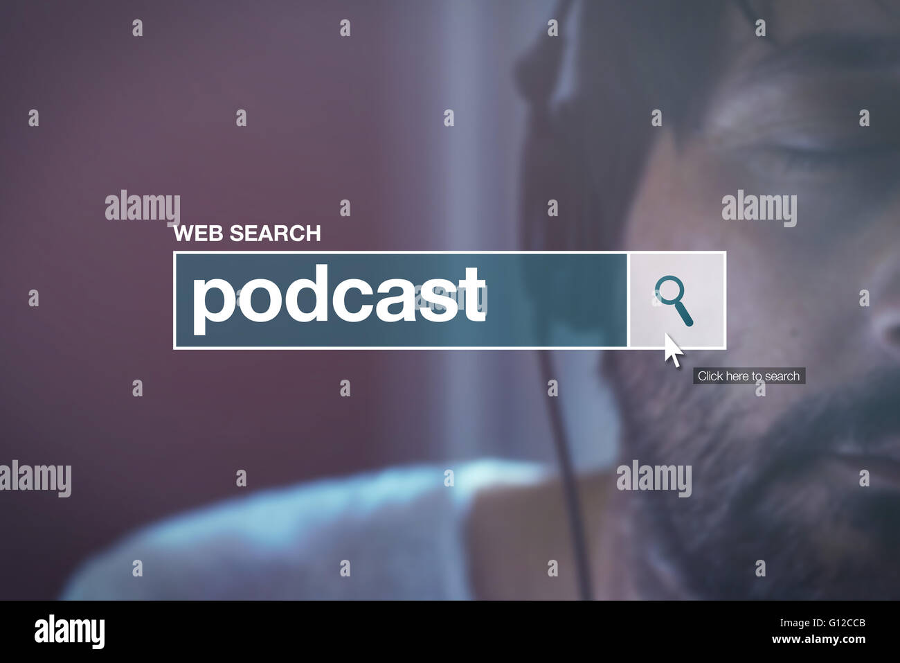 Podcast - web search bar glossary term for definition in internet glossary. Stock Photo