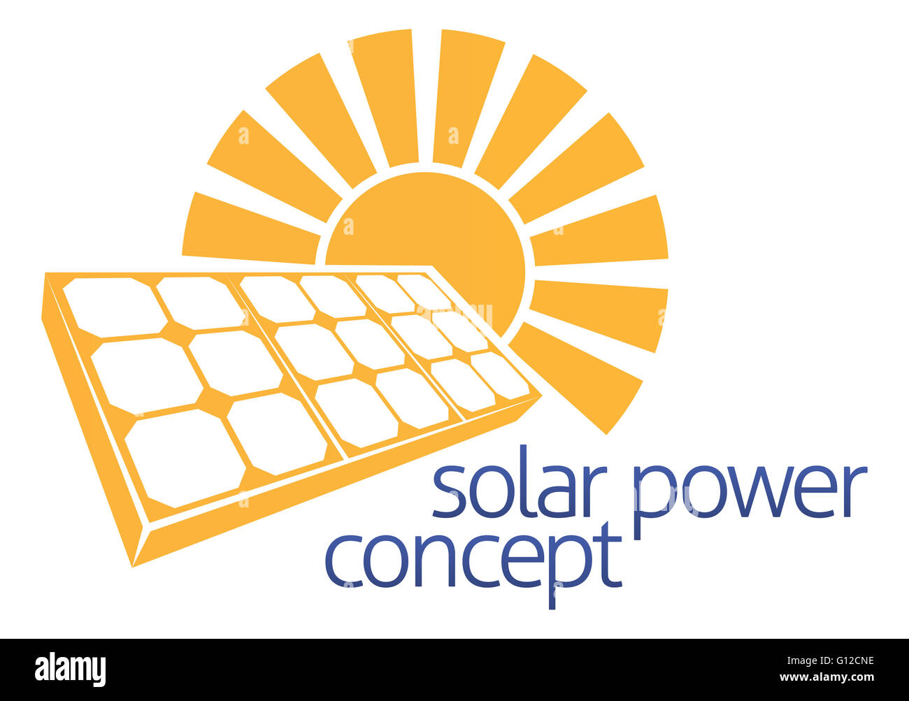A concept icon of sun and solar energy panel photovoltaics cell Stock Photo