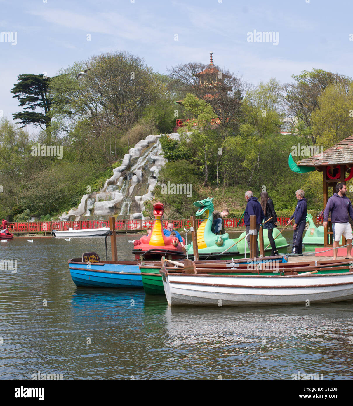 Hire boats on Peasholm Park Scarborough North Yorkshire UK Stock Photo