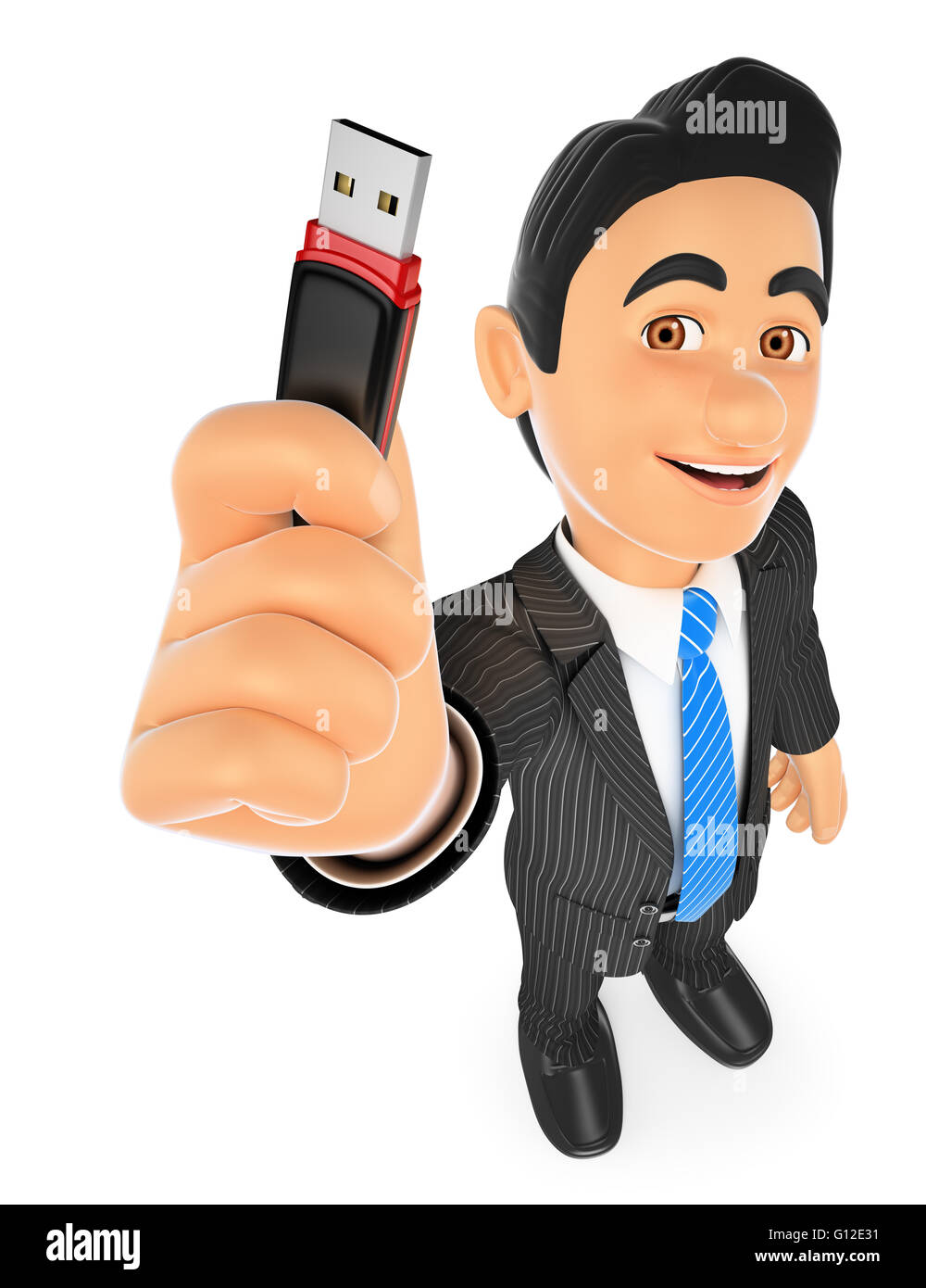 3d business people. Businessman with a pen drive. USB stick. Isolated white background. Stock Photo