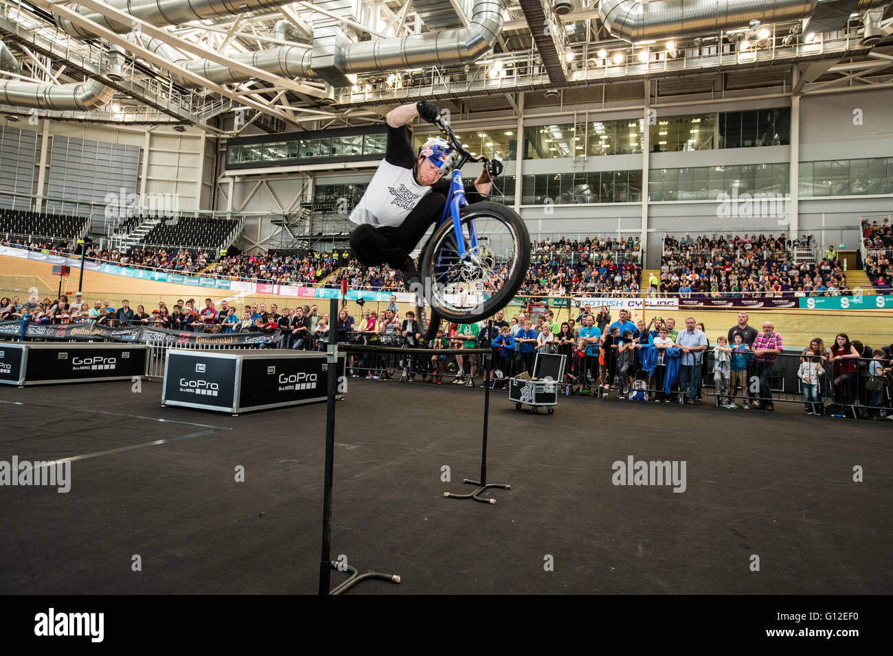 Danny MacAskill performing stunts on BMX Stock Photo