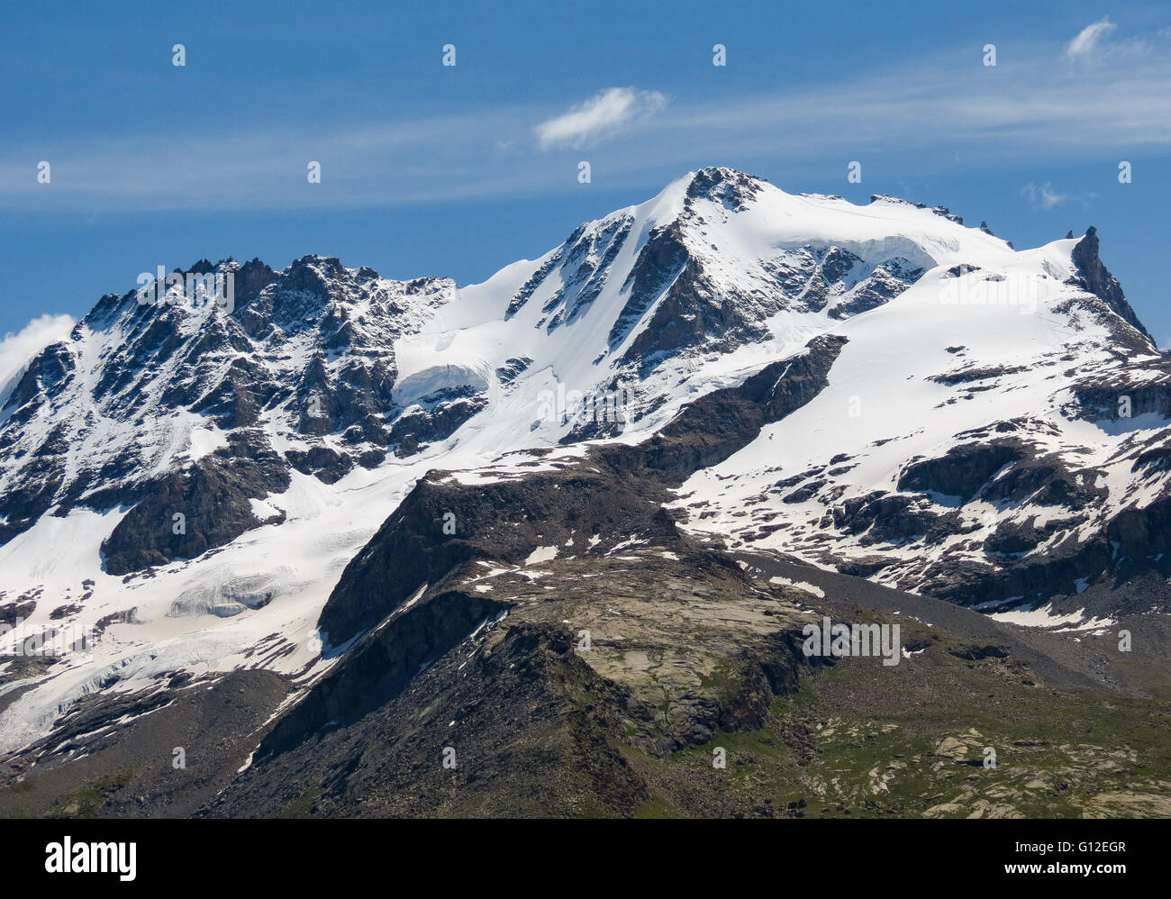 The Gran Paradiso mountain massif. Peak and glaciers. Valle d'Aosta. Italian Alps. Europe. Stock Photo