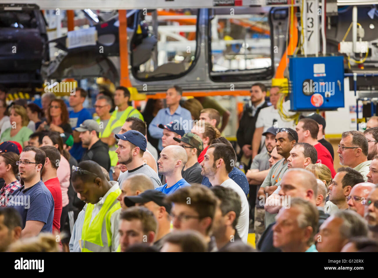Windsor, Ontario Canada - Workers at Fiat Chrysler Automobiles' Windsor Assembly Plant. Stock Photo