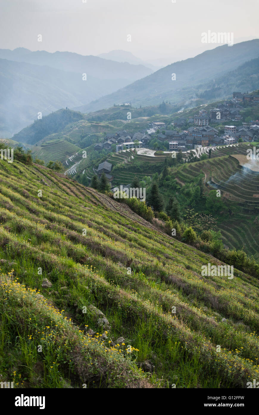 Landscape of Longsheng Rice Terraces, China Stock Photo