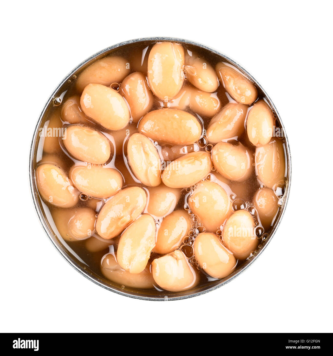 Pinto beans in open can from directly above. Stock Photo