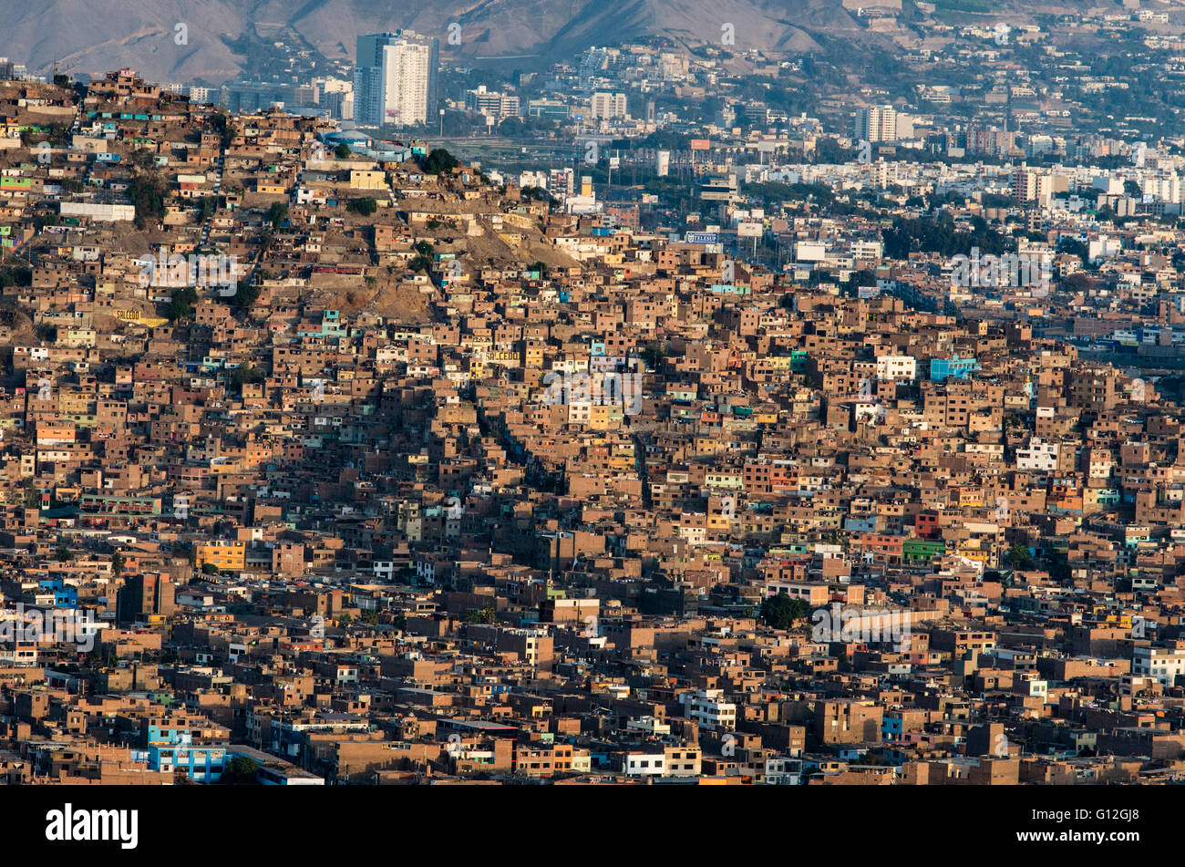 Aerial view of El Agustino district in Lima city. Peru Stock Photo