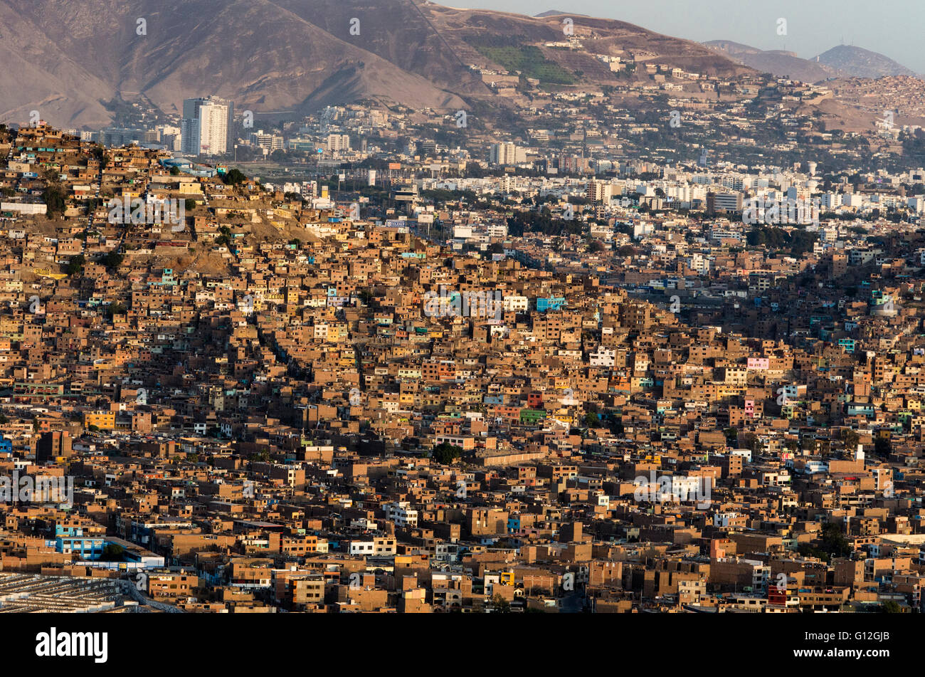 Aerial view of El Agustino district in Lima city. Peru. Stock Photo