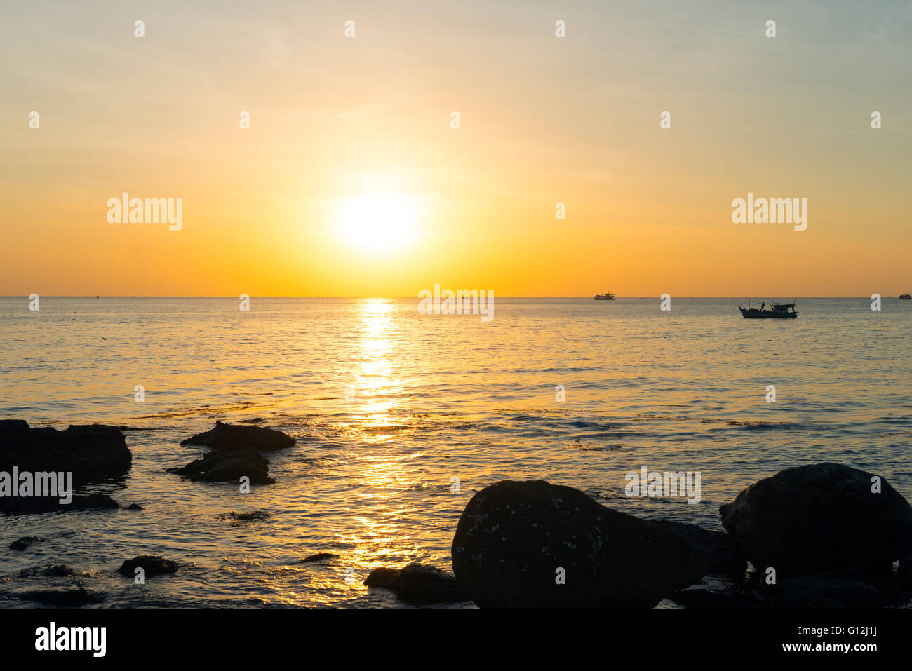 South East Asia, Vietnam, Phu Quoc island, sunset at Long Beach Stock Photo