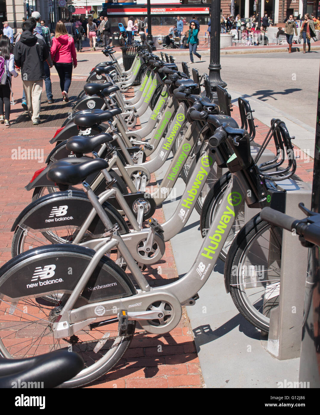 Hubway rental bikes parked, Cambridge, Massachusetts, USA Stock Photo