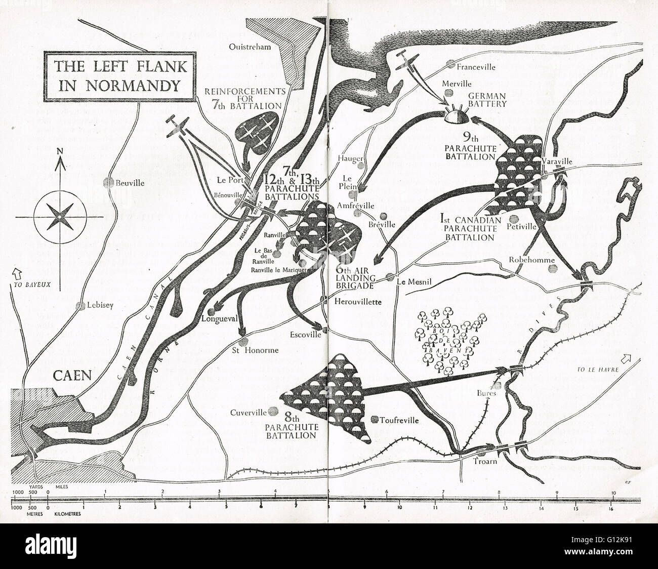 Map of the Left Flank Normandy 1944 Stock Photo