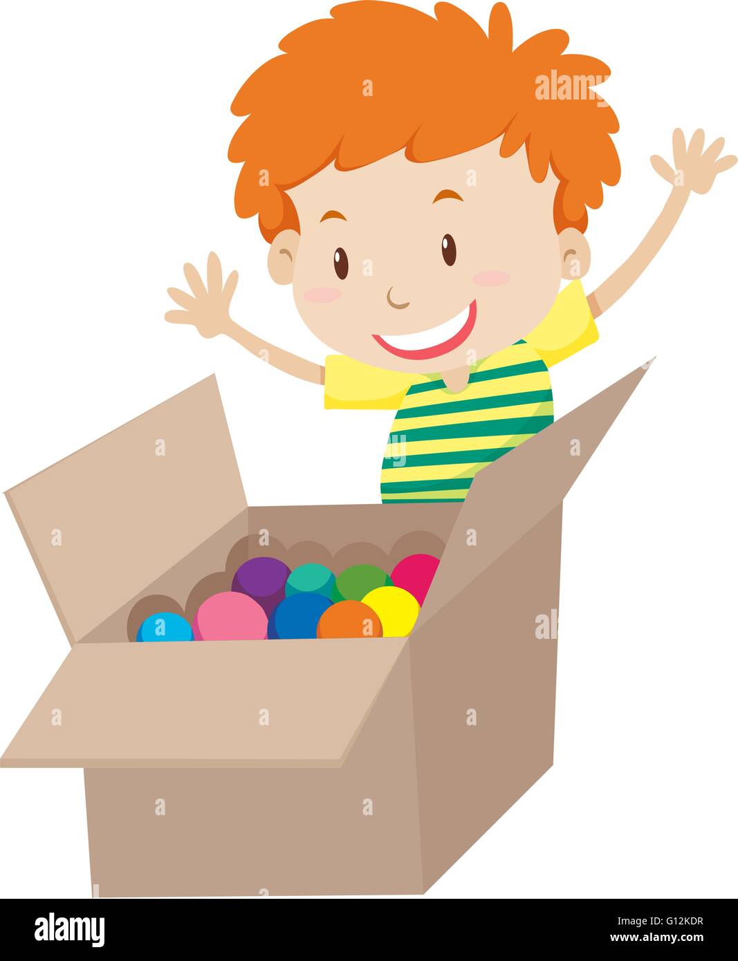 Little boy and box full of balls illustration Stock Vector Image & Art