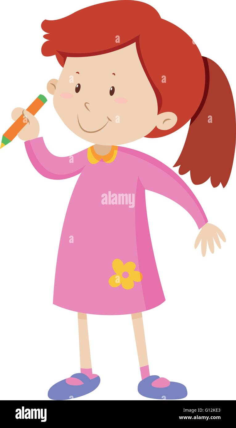 Little girl holding a pencil illustration Stock Vector Image & Art - Alamy