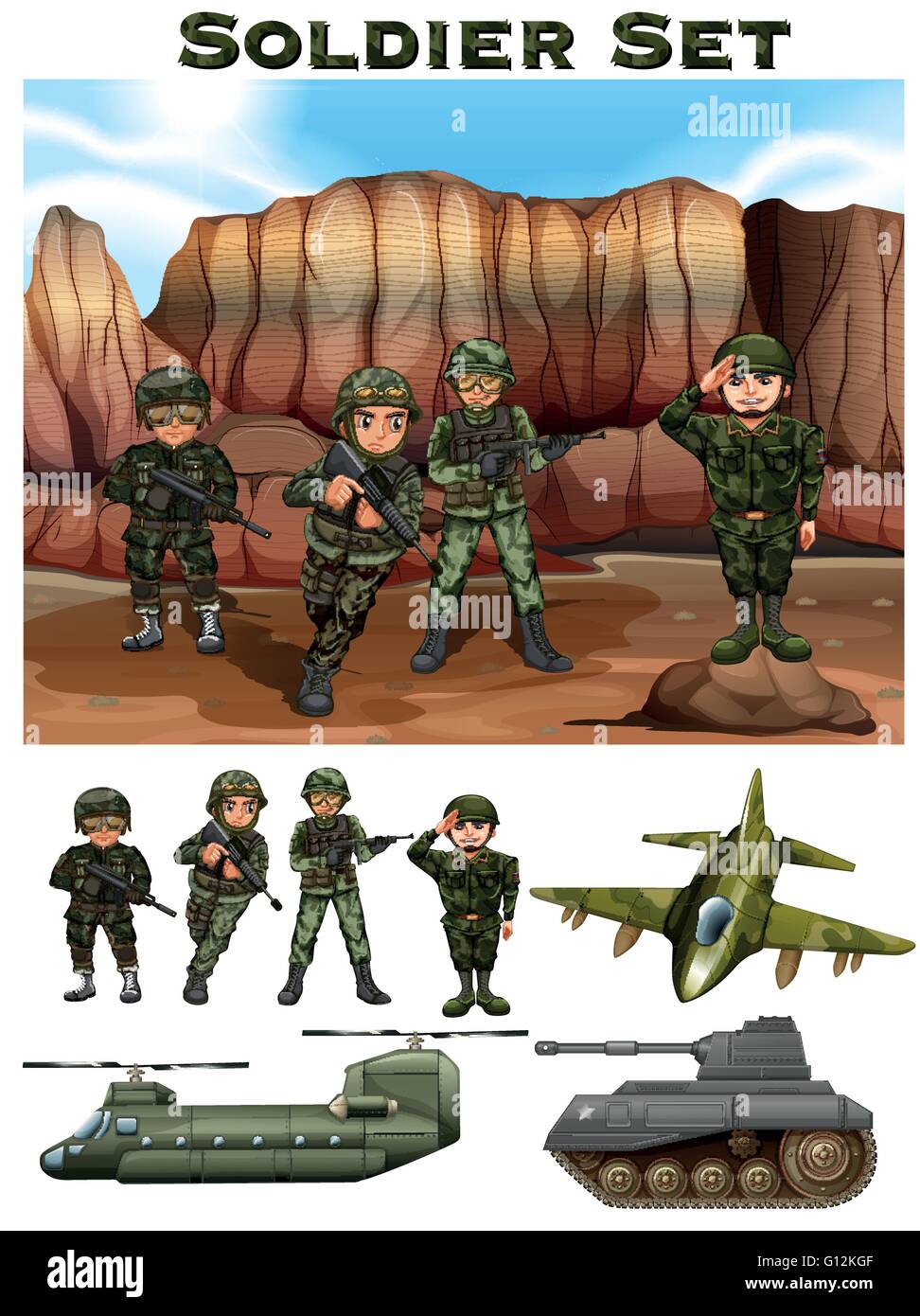 Soldiers fighting in the battle field illustration Stock Vector Image