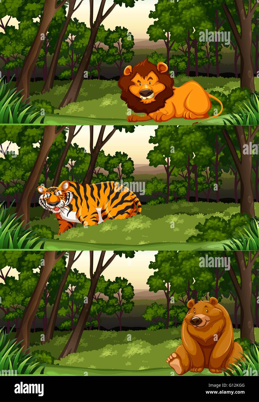 Wild animals in the jungle illustration Stock Vector Image & Art - Alamy
