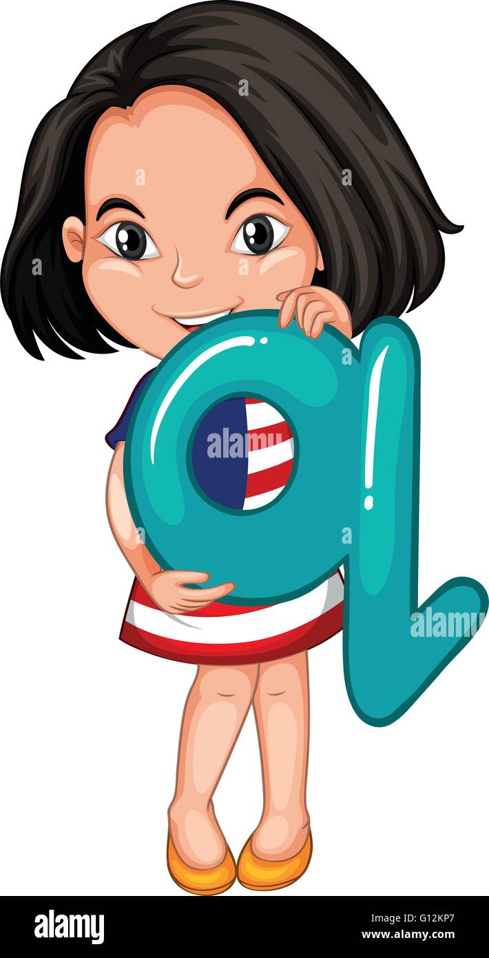 Little girl holding letter Q illustration Stock Vector Image & Art - Alamy