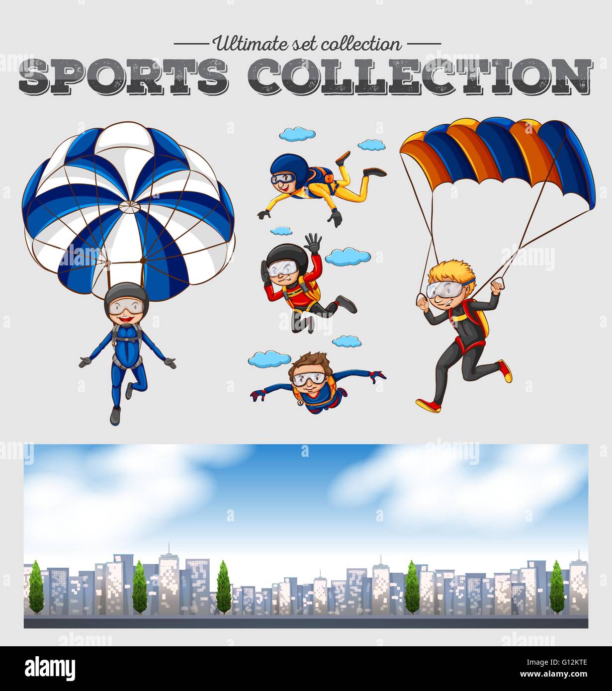 People doing sky diving illustration Stock Vector