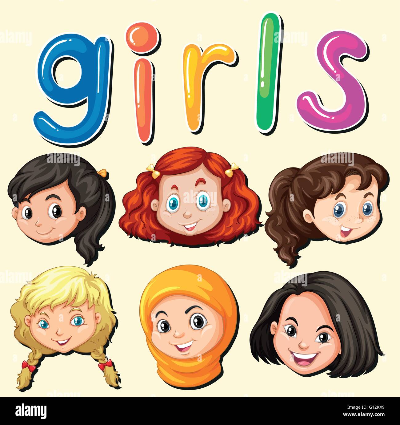 International girls with happy face illustration Stock Vector Image ...