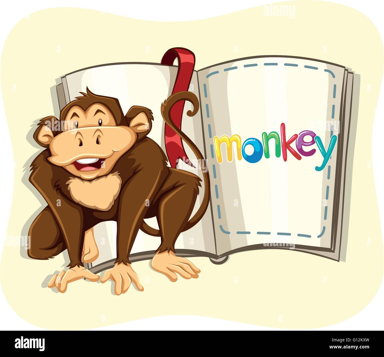 Little monkey and a book illustration Stock Vector Image & Art - Alamy