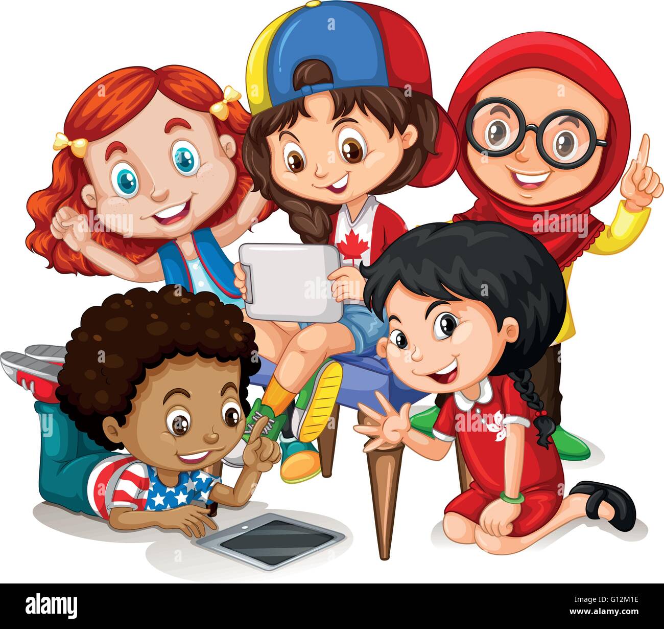 Children working in group illustration Stock Vector Image & Art - Alamy