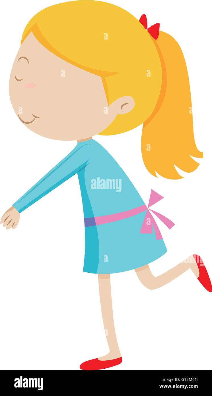 Little girl in blue dress illustration Stock Vector Image & Art - Alamy