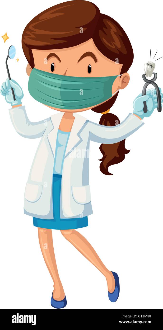 Female dentist with tooth and tools illustration Stock Vector Image