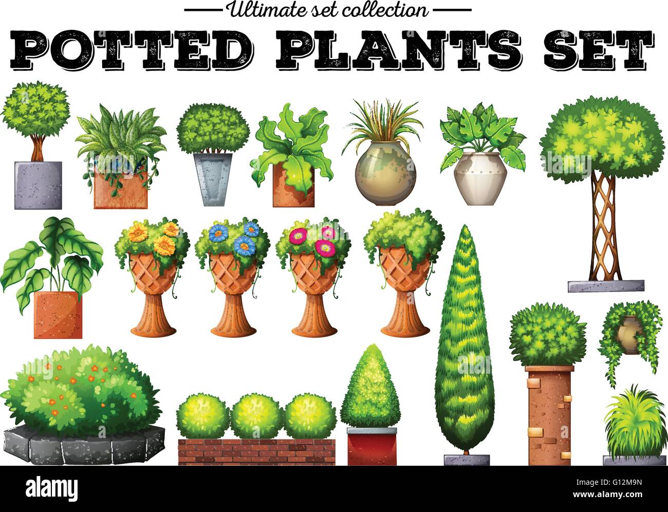 Potted plants in the garden illustration Stock Vector