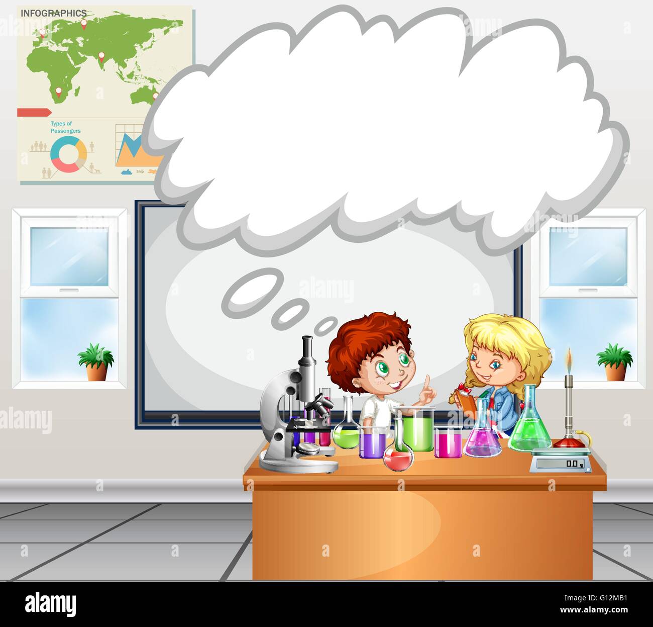 Children doing experiment in the classroom illustration Stock Vector