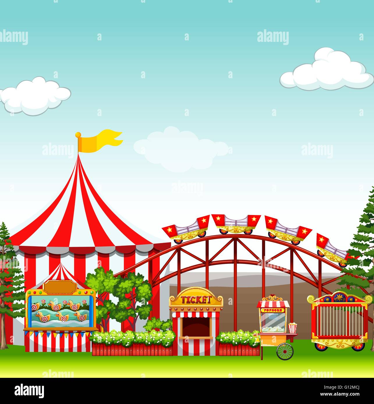 Shops and rides at the amusement park illustration Stock Vector Image ...