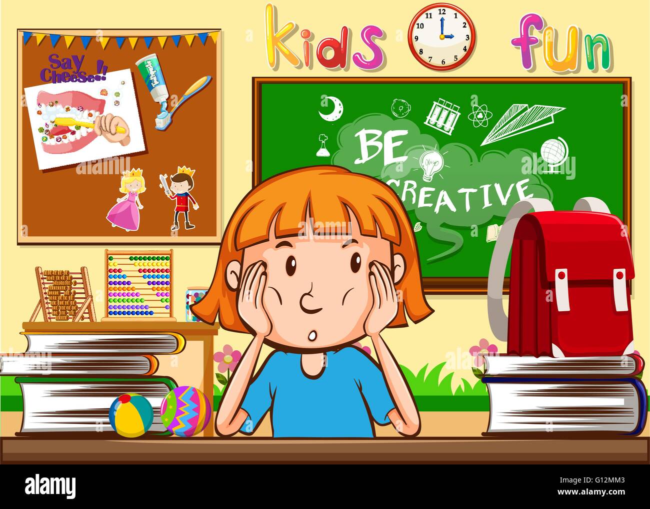 Girl learning in the classroom illustration Stock Vector Image & Art