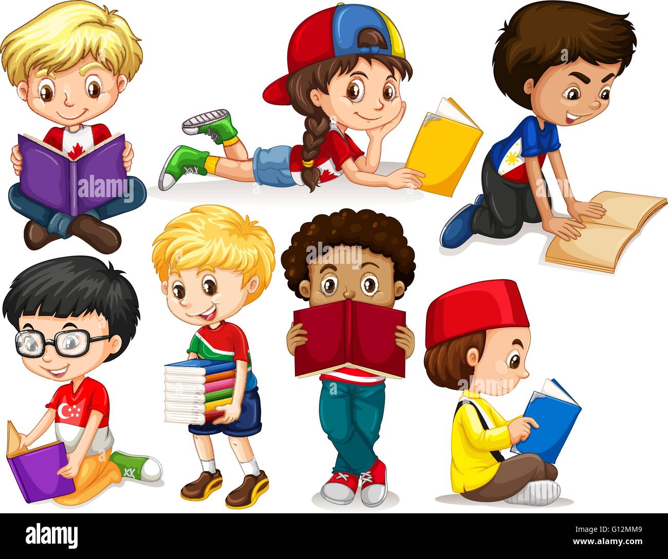 boy and girl reading clipart