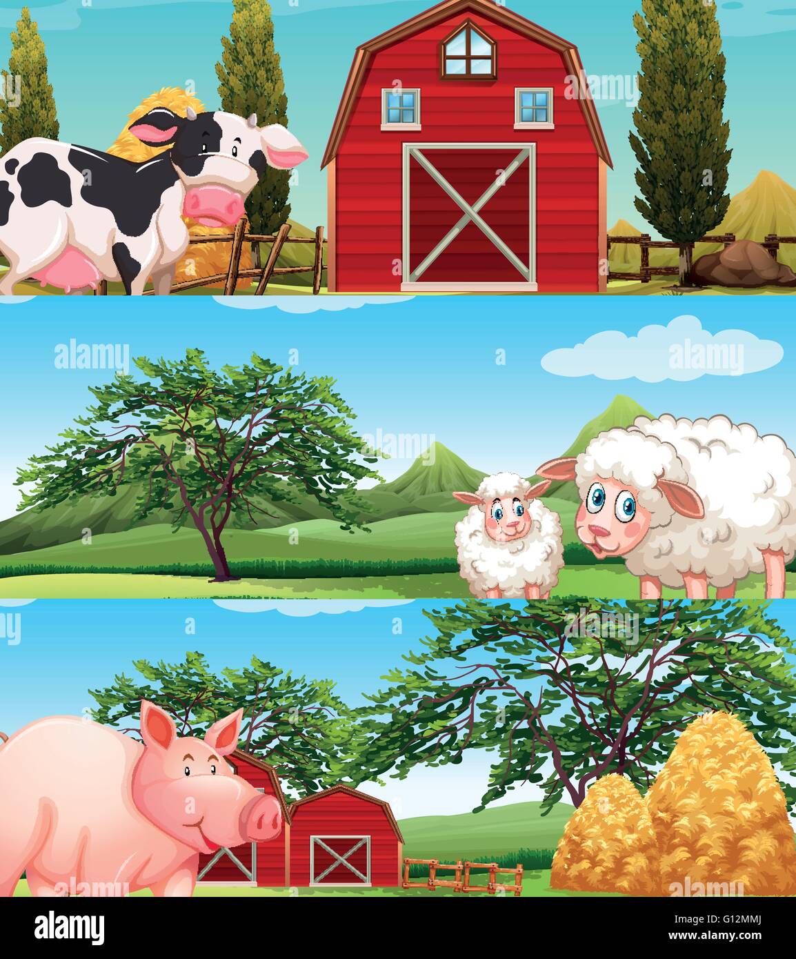 Farm animals living on the farm illustration Stock Vector Image & Art ...