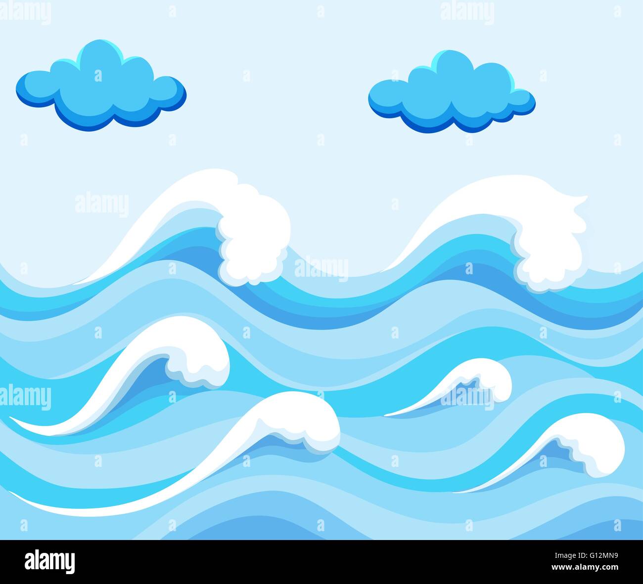 Nature scene with big waves in the ocean illustration Stock Vector ...