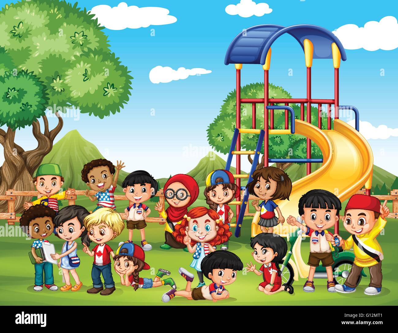 Children playing in the park illustration Stock Vector