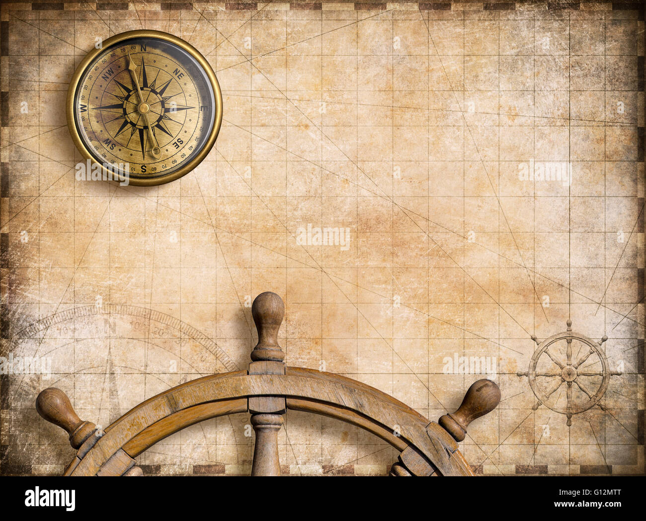 vintage nautical map with compass background 3d illustration Stock ...