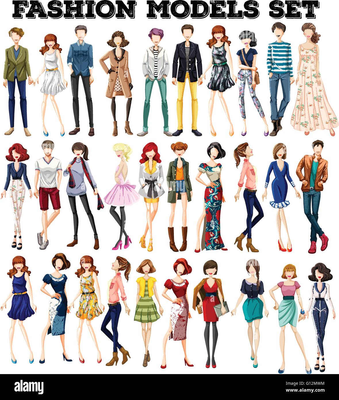 Man and woman in fashionable clothing illustration Stock Vector Image ...