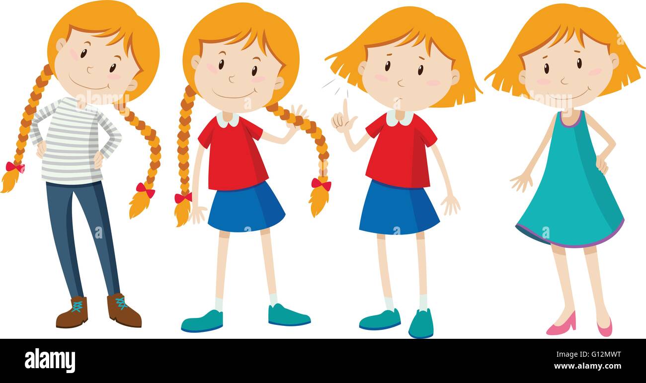 Little girls with long and short hair illustration Stock Vector