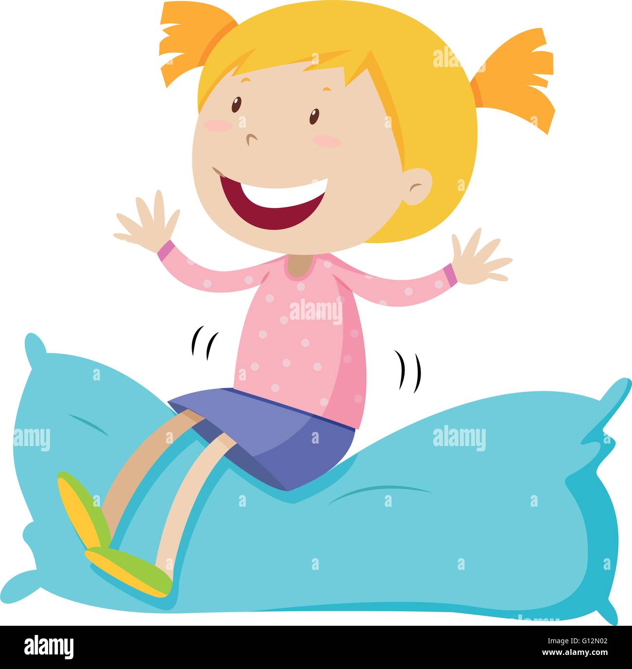 Girl sitting on soft pillow illustration Stock Vector Image & Art Alamy