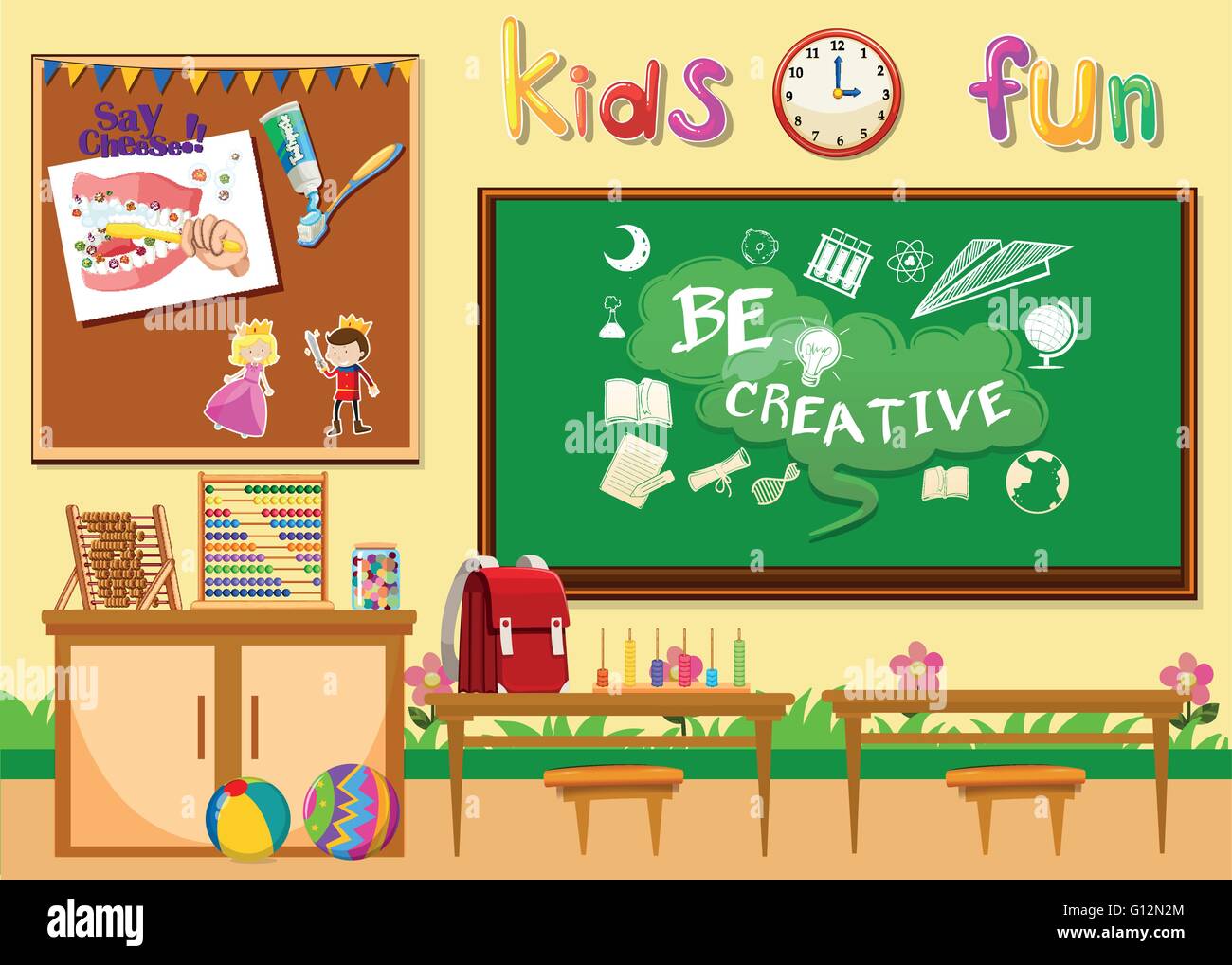 Kindergarten classroom without children illustration Stock Vector