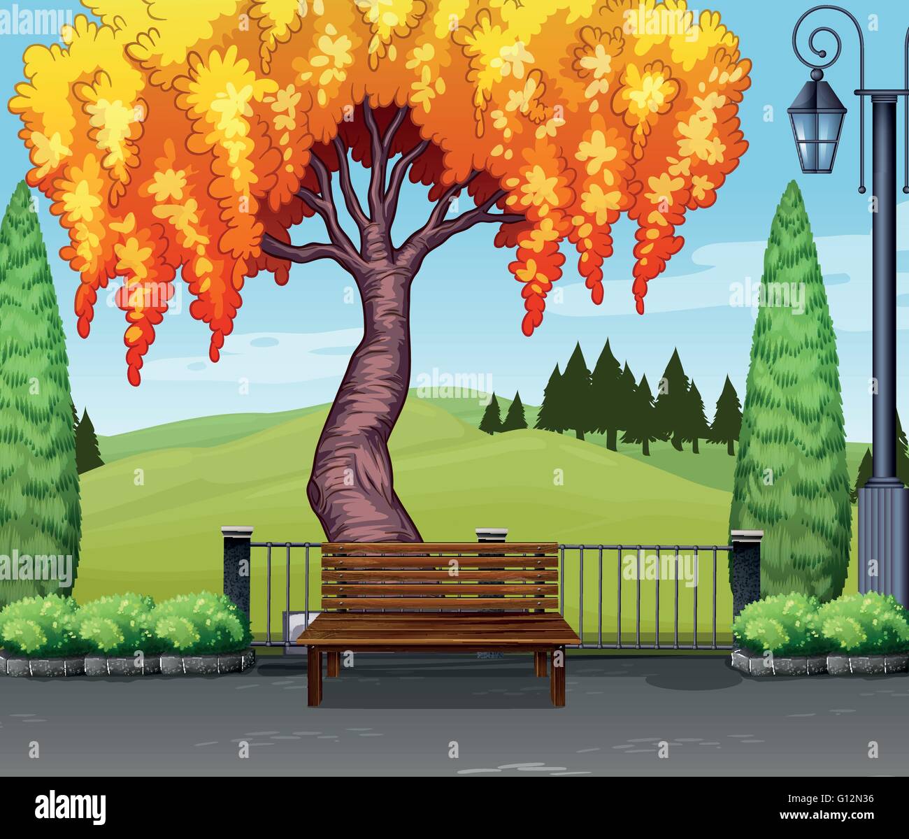 Nature scene with tree in park illustration Stock Vector Image & Art ...