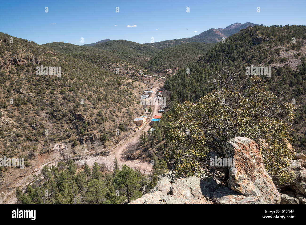 The ghost town of Mogollon, in the Mogollon Mountains, New Mexico Stock