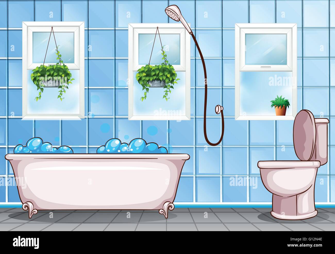 Bathroom with bathtub and toilet illustration Stock Vector Image & Art