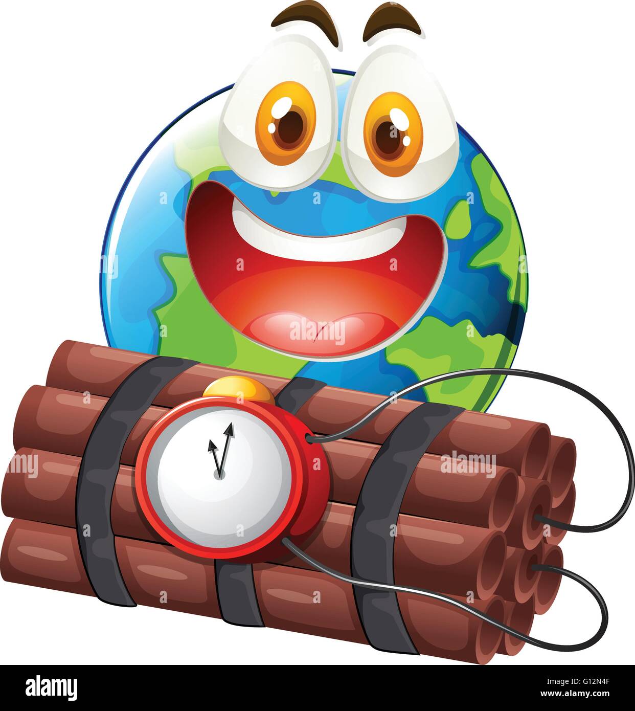 Earth with happy face and time bomb illustration Stock Vector