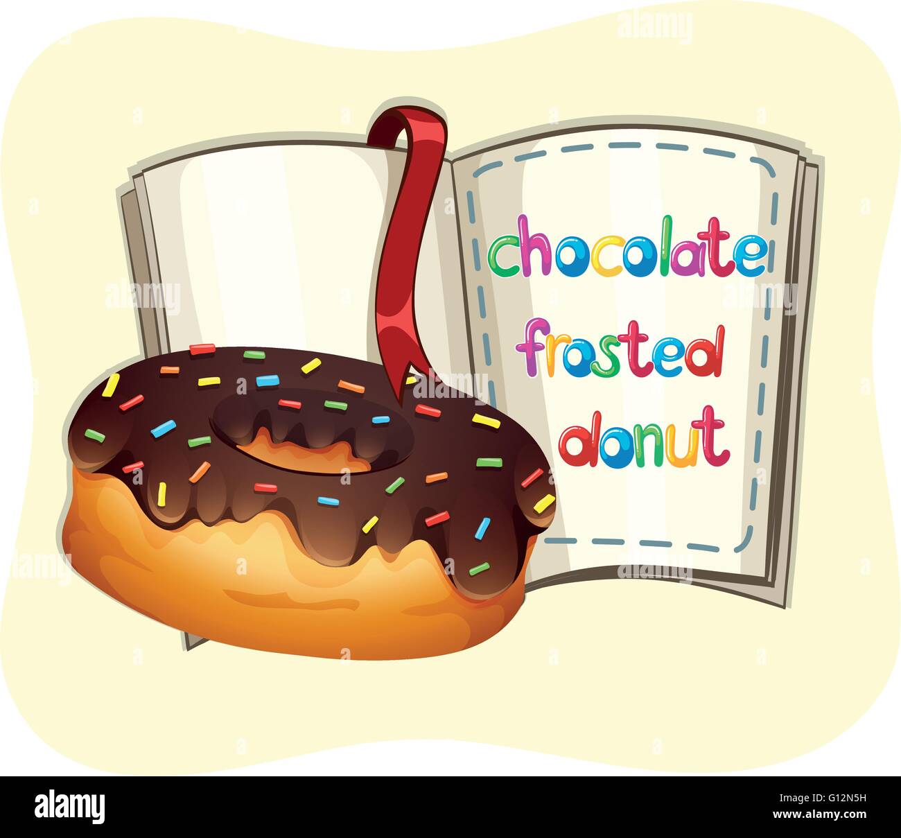 Chocolate frosted donut and a book illustration Stock Vector Image ...