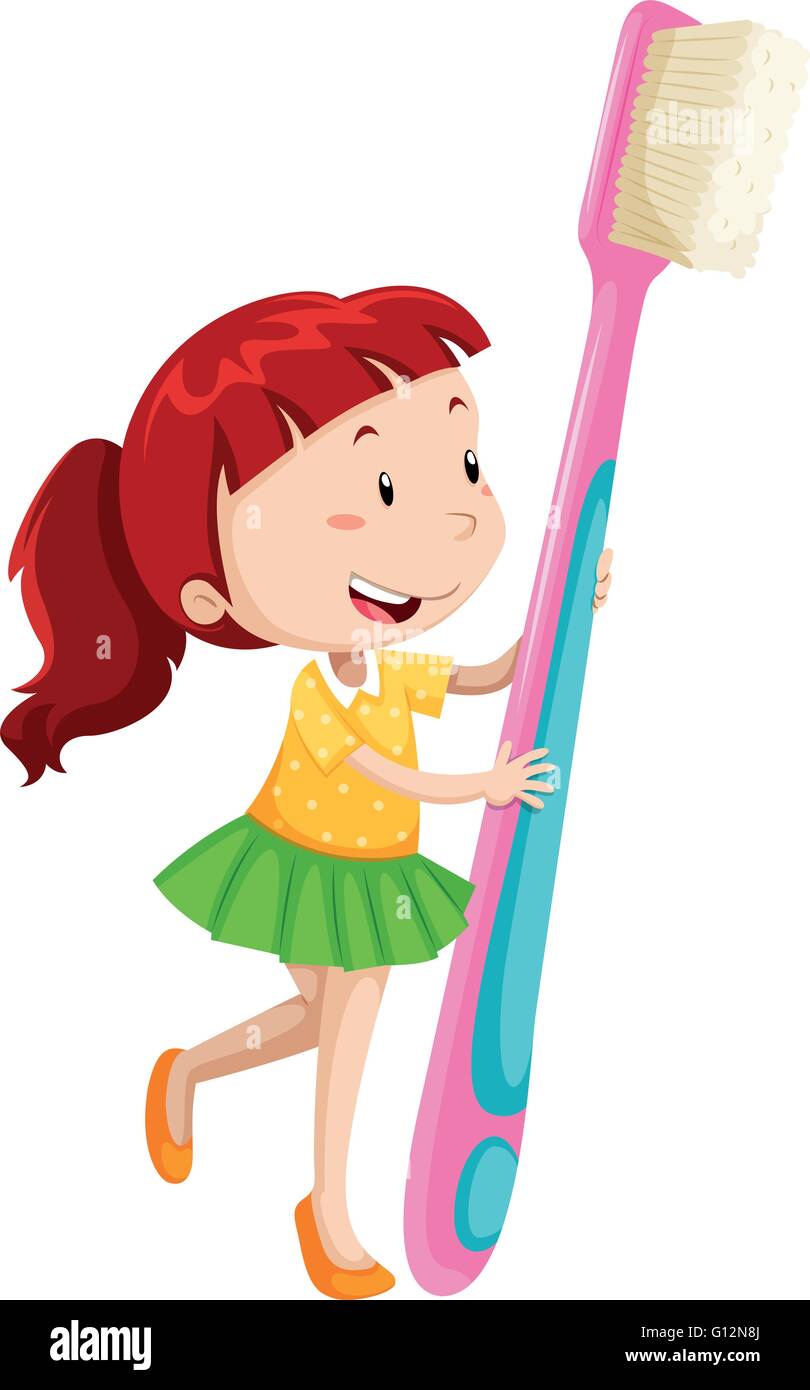 Dental theme with girl and toothbrush illustration Stock Vector Image ...