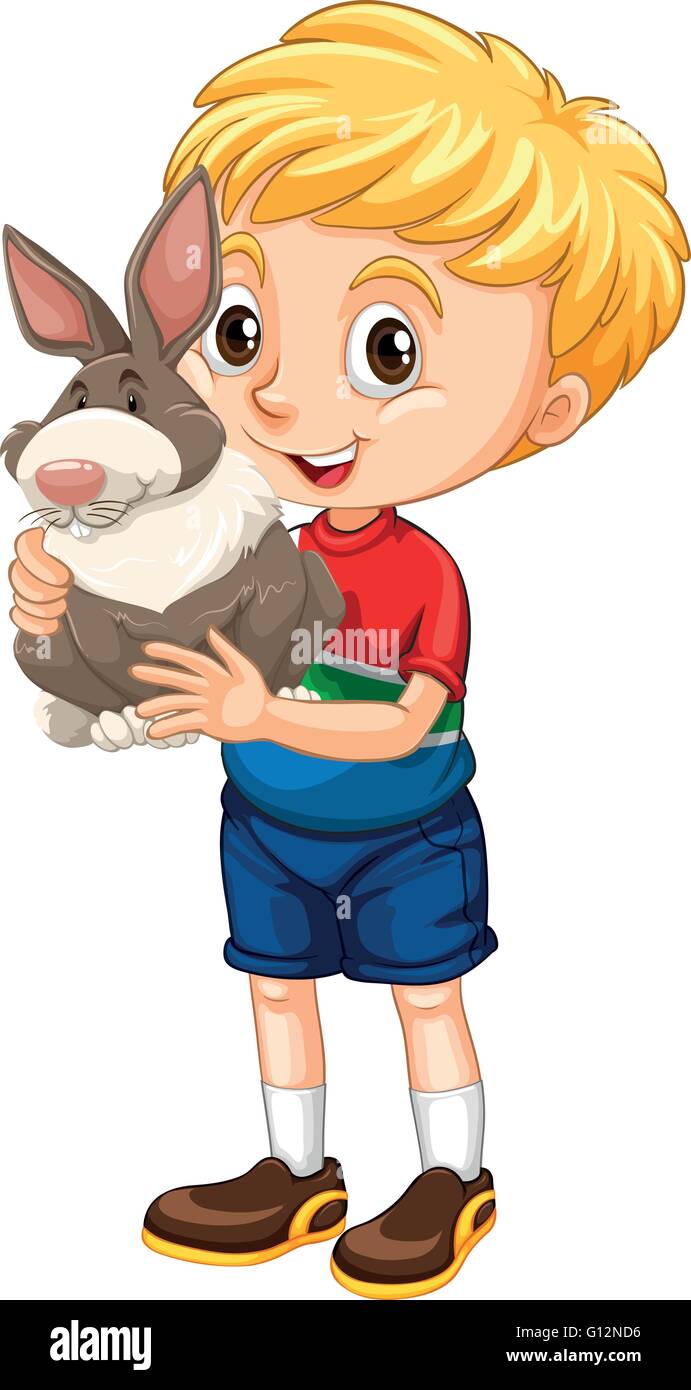 Little boy and gray rabbit illustration Stock Vector Image & Art - Alamy