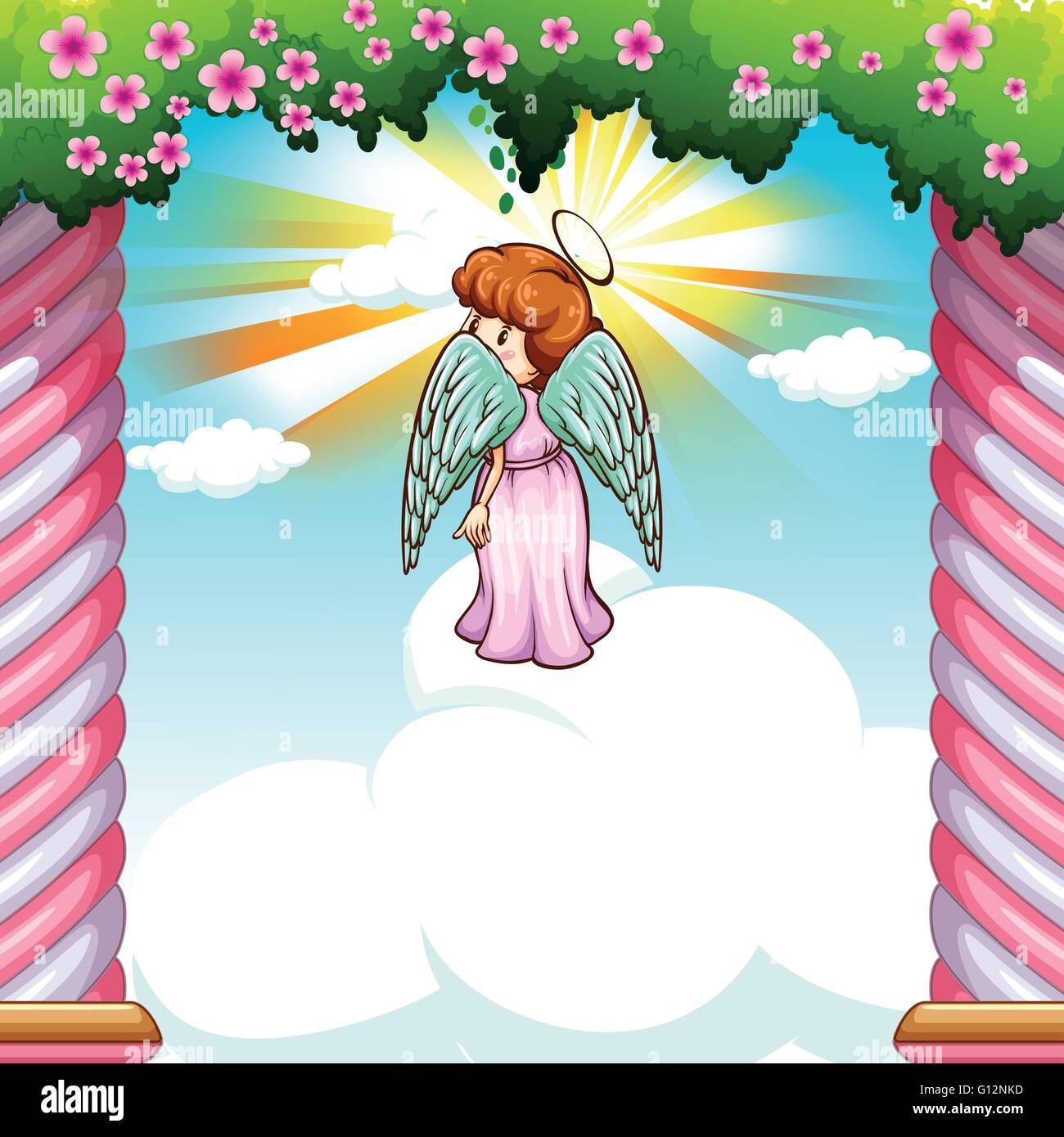 Angel with wings flying in garden illustration Stock Vector Image & Art